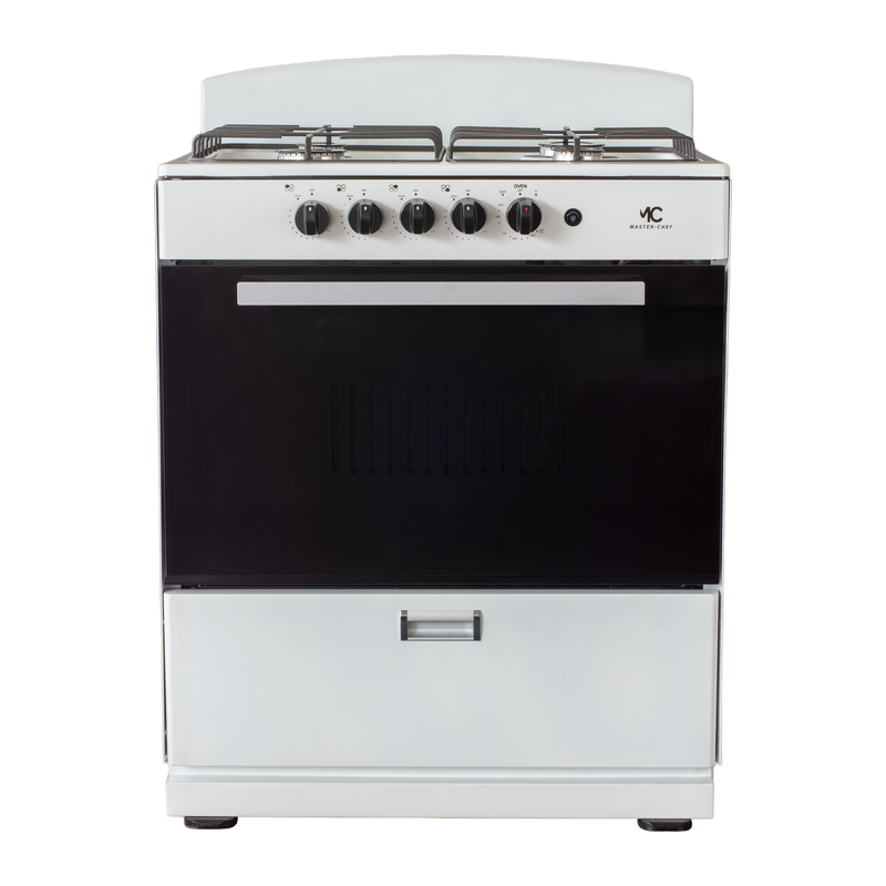 Master-Chef - 30" White R Gas Space Saver Range with 4.0 CFT Oven Capacity - Italian SABAF Sealed Burners, 2 Ultra-Fast, 2 Fast – Easy to Clean, Iron Grates, Cool Knobs - L 21" W 30" H 41"