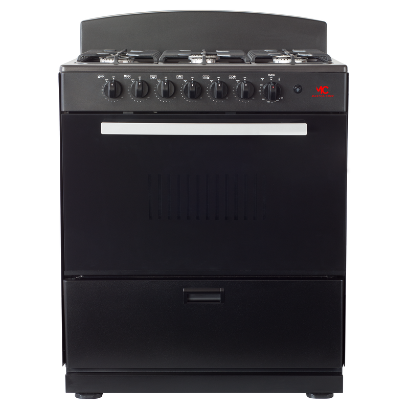 Master-Chef - Black 30" Gas Space Saver Range with 4.0 CFT Oven Capacity - Italian SABAF Sealed Burners, 3 Ultra-Fast and 3 Fast – Easy to Clean, Iron Grates, and Cool Knobs CSA Certified