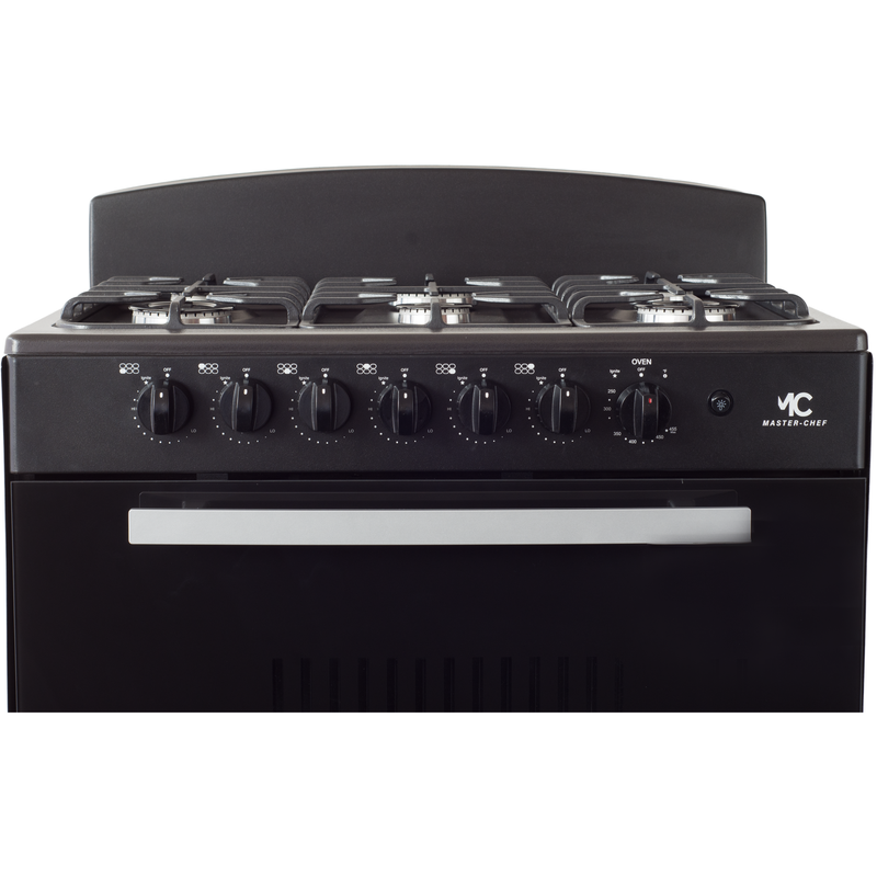 Master-Chef - 30" Black W Gas Space Saver Range with 4.0 CFT Oven Capacity - Italian SABAF Sealed Burners, 3 Ultra-Fast, 3 Fast – Easy to Clean, Iron Grates, Cool Knobs - L 21" W 30" H 41"