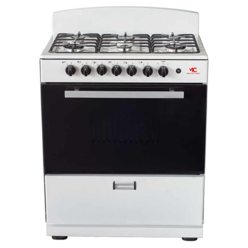 Master-Chef - 30" White R Gas Space Saver Range with 4.0 CFT Oven Capacity - Italian SABAF Sealed Burners, 3 Ultra-Fast, 3 Fast – Easy to Clean, Iron Grates, Cool Knobs - L 21" W 30" H 41"
