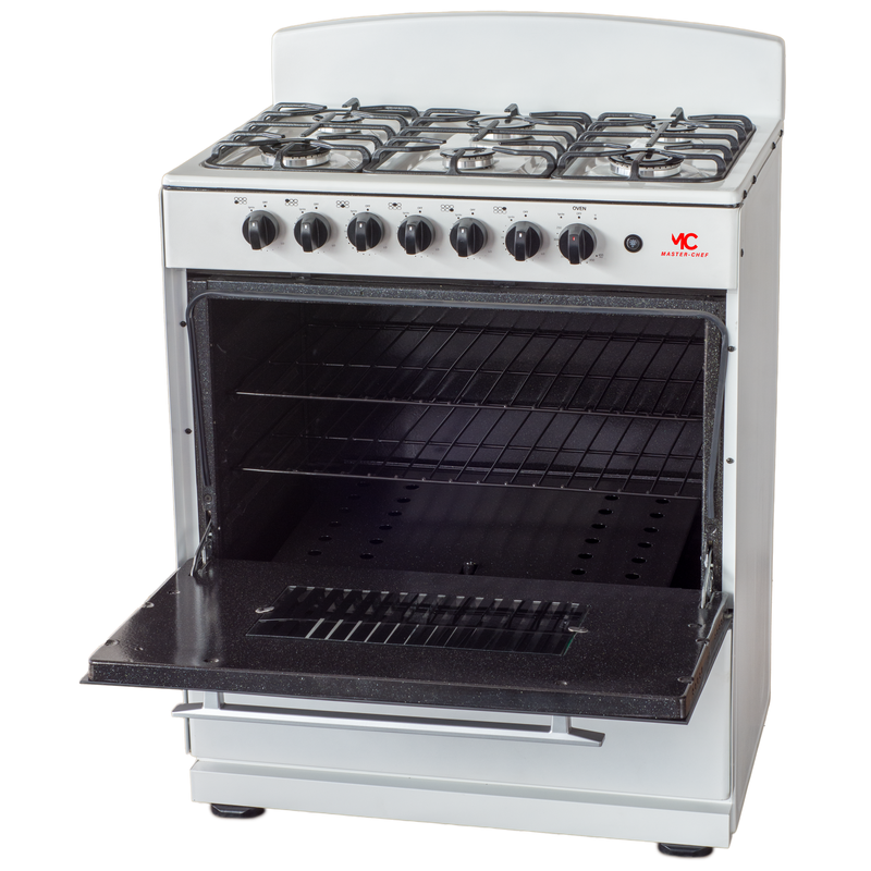 Master-Chef - 30" White R Gas Space Saver Range with 4.0 CFT Oven Capacity - Italian SABAF Sealed Burners, 3 Ultra-Fast, 3 Fast – Easy to Clean, Iron Grates, Cool Knobs - L 21" W 30" H 41"