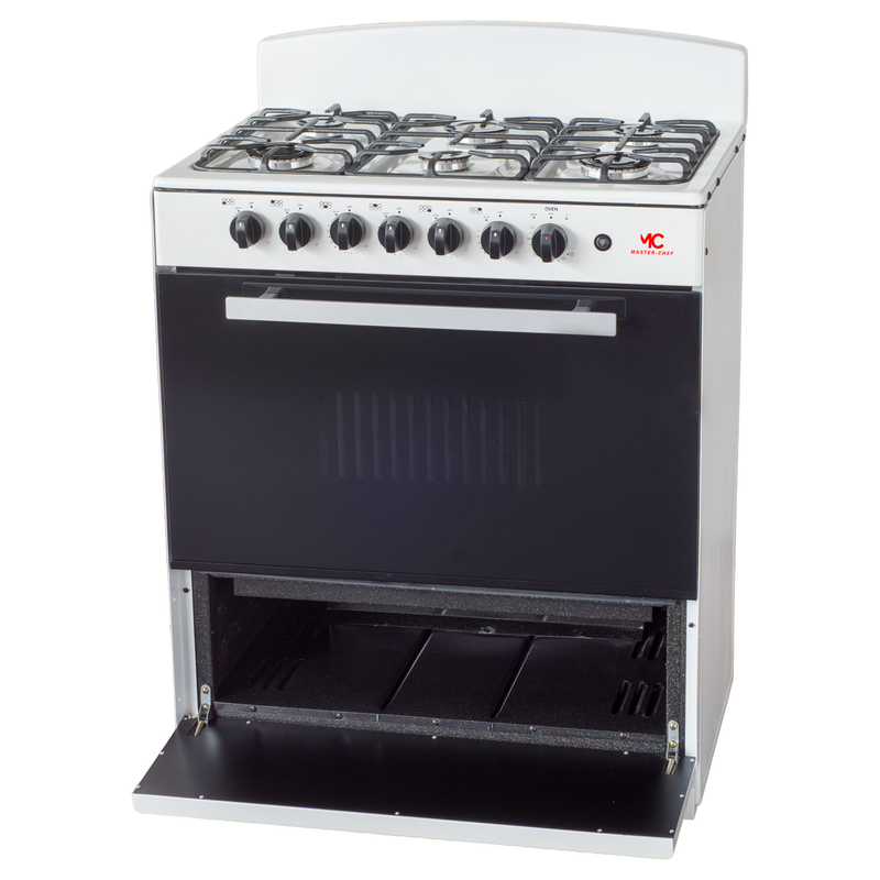 Master-Chef - 30" White R Gas Space Saver Range with 4.0 CFT Oven Capacity - Italian SABAF Sealed Burners, 3 Ultra-Fast, 3 Fast – Easy to Clean, Iron Grates, Cool Knobs - L 21" W 30" H 41"