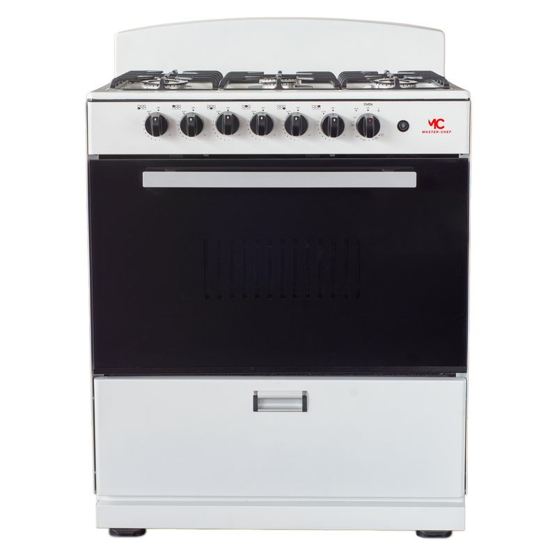 Master-Chef - 30" White R Gas Space Saver Range with 4.0 CFT Oven Capacity - Italian SABAF Sealed Burners, 3 Ultra-Fast, 3 Fast – Easy to Clean, Iron Grates, Cool Knobs - L 21" W 30" H 41"