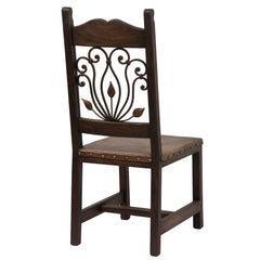 Barn Wood & Leather Side Chair with Wrought Iron Back (Set of 2) - FWC 0002
