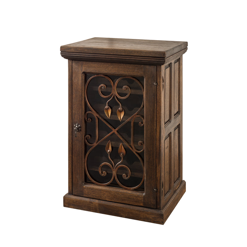 Rustic Wood Wine Floor Cabinet Forged Iron Details & Glass Door  35-in H - FWW 0002
