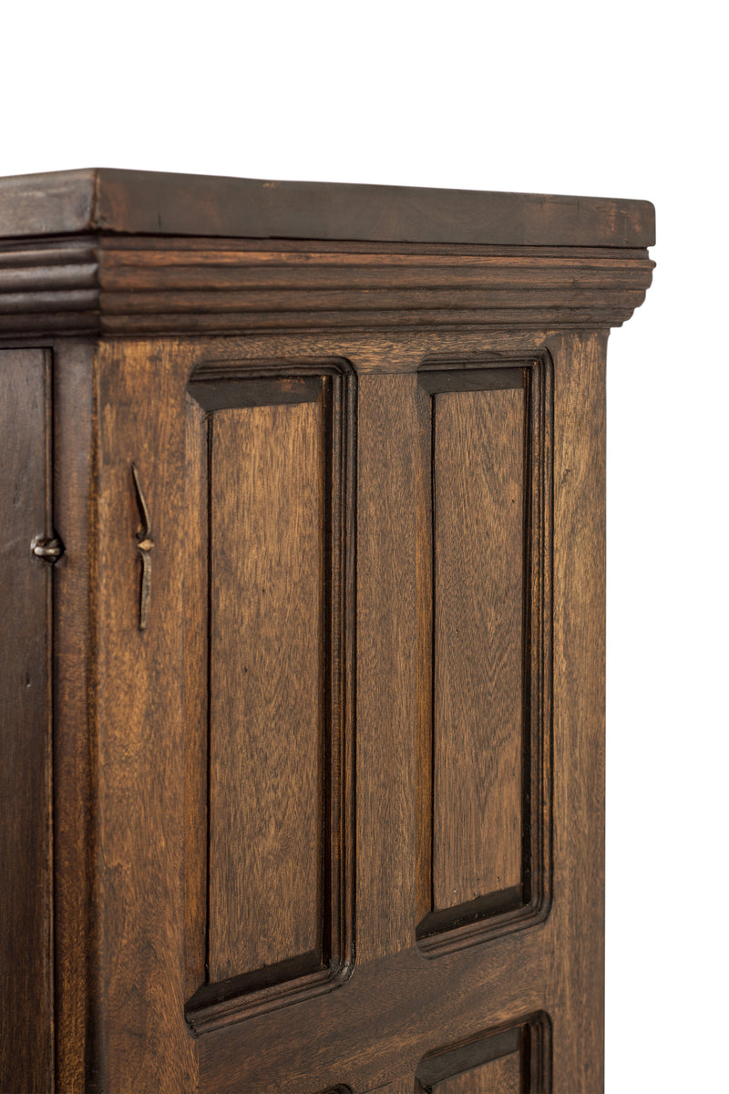 Rustic Wood Wine Floor Cabinet Forged Iron Details & Glass Door  35-in H - FWW 0002