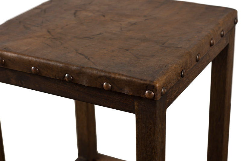 Backless Leather & Reclaimed Wood Counter Stool (24-in Seat Height) - FWC 0009