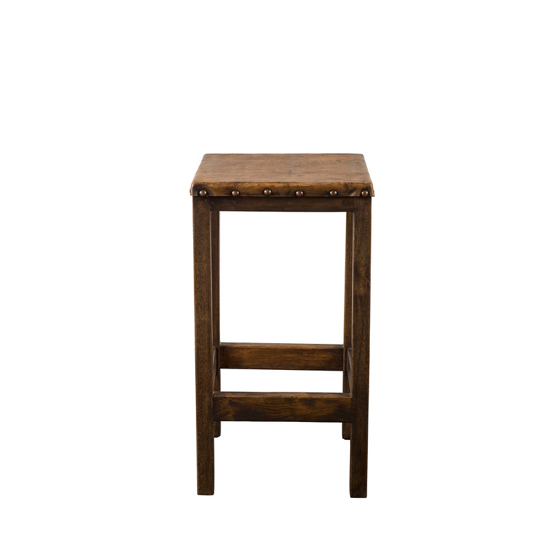 Solid Reclaimed Wood & Leather Backless Bar Stool (30-in Seat Height) - FWC 0010