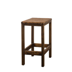 Solid Reclaimed Wood & Leather Backless Bar Stool (30-in Seat Height) - FWC 0010