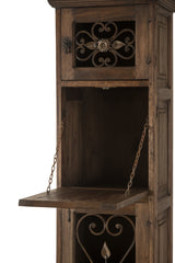Barn Wood with Forged Iron Details Wine & Bar Stand with Wine Rack and Pull Down Serving Cabinet  78-in H   - FWCA-0001