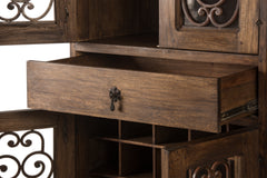 Barn Wood Wine & Bar Cabinet Rustic Finish and Wrought Iron Details. 72