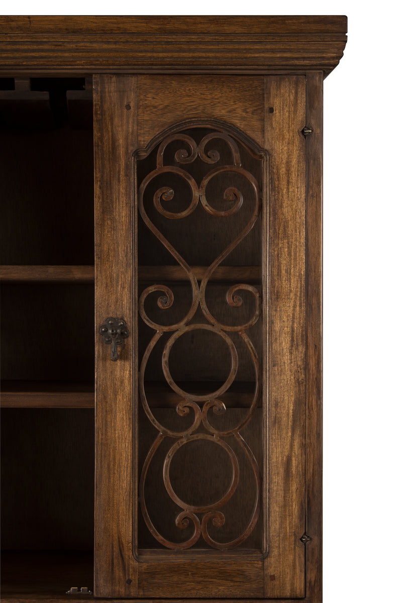 Barn Wood Wine & Bar Cabinet Rustic Finish and Wrought Iron Details. 72"H  -  FWW0003