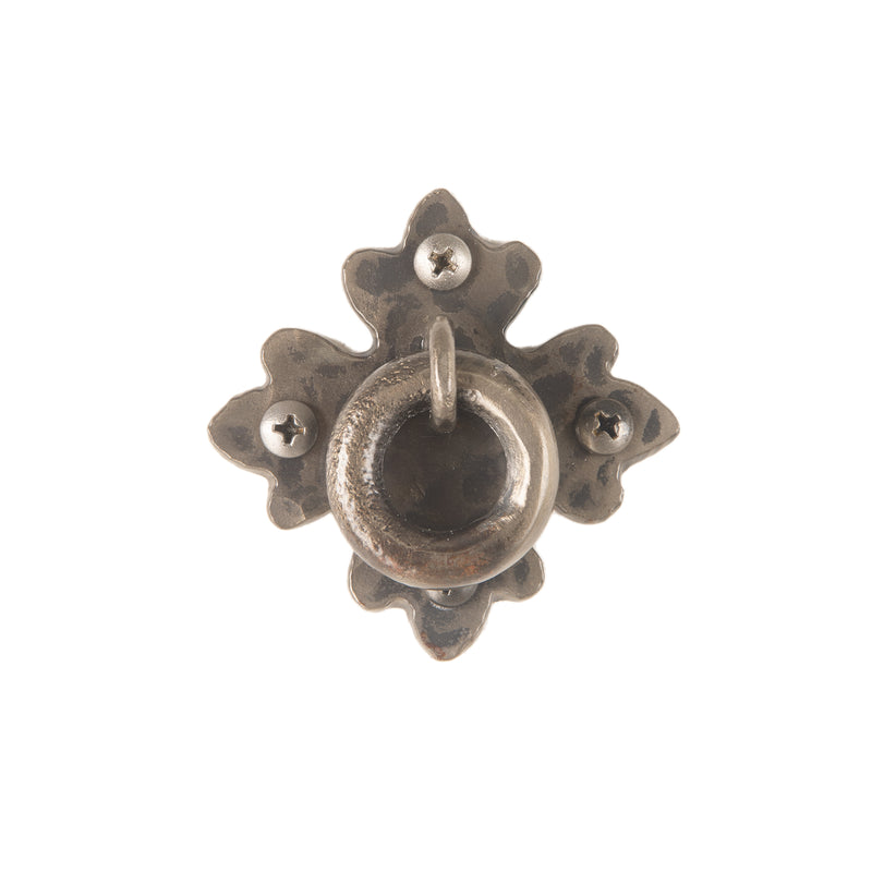 Wrought Iron Ring Cabinet or Drawer Pull with Hammered Texture Plate | AIW-2015