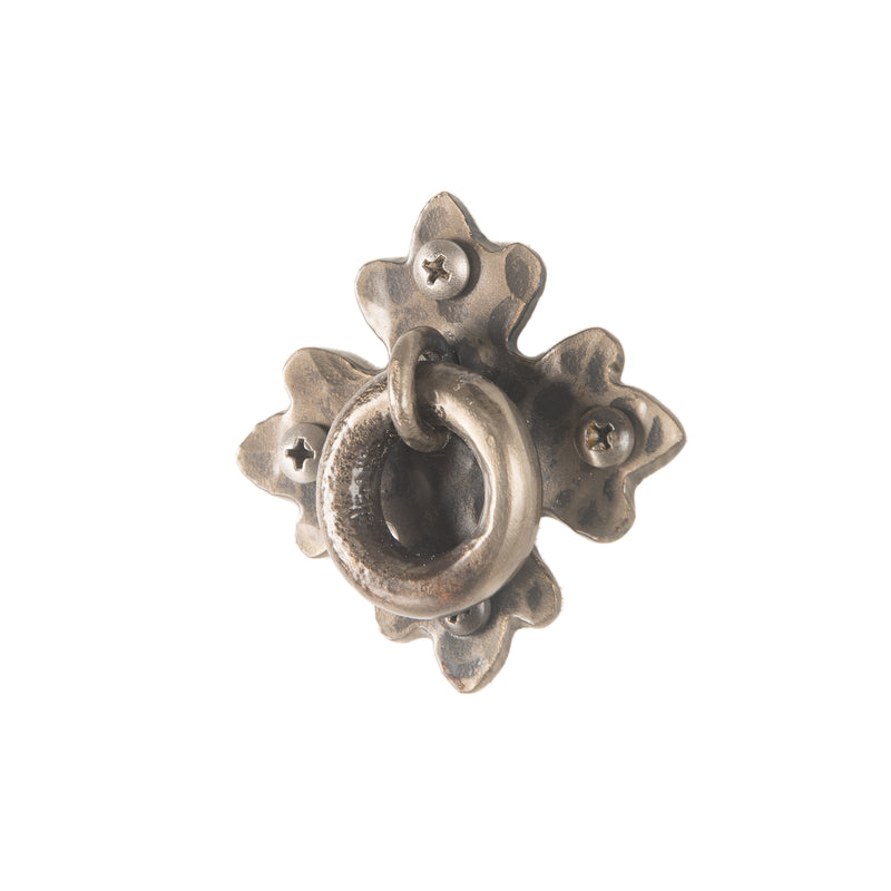Wrought Iron Ring Cabinet or Drawer Pull with Hammered Texture Plate | AIW-2015