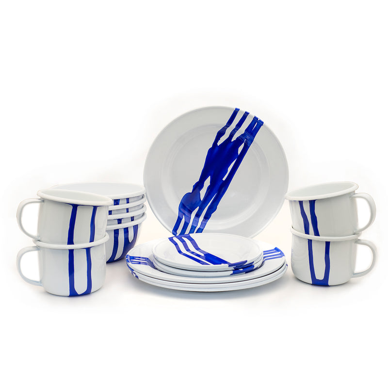 Enamel Dinnerware Set, 16 Piece Enamelware Dinnerware Set, Service for