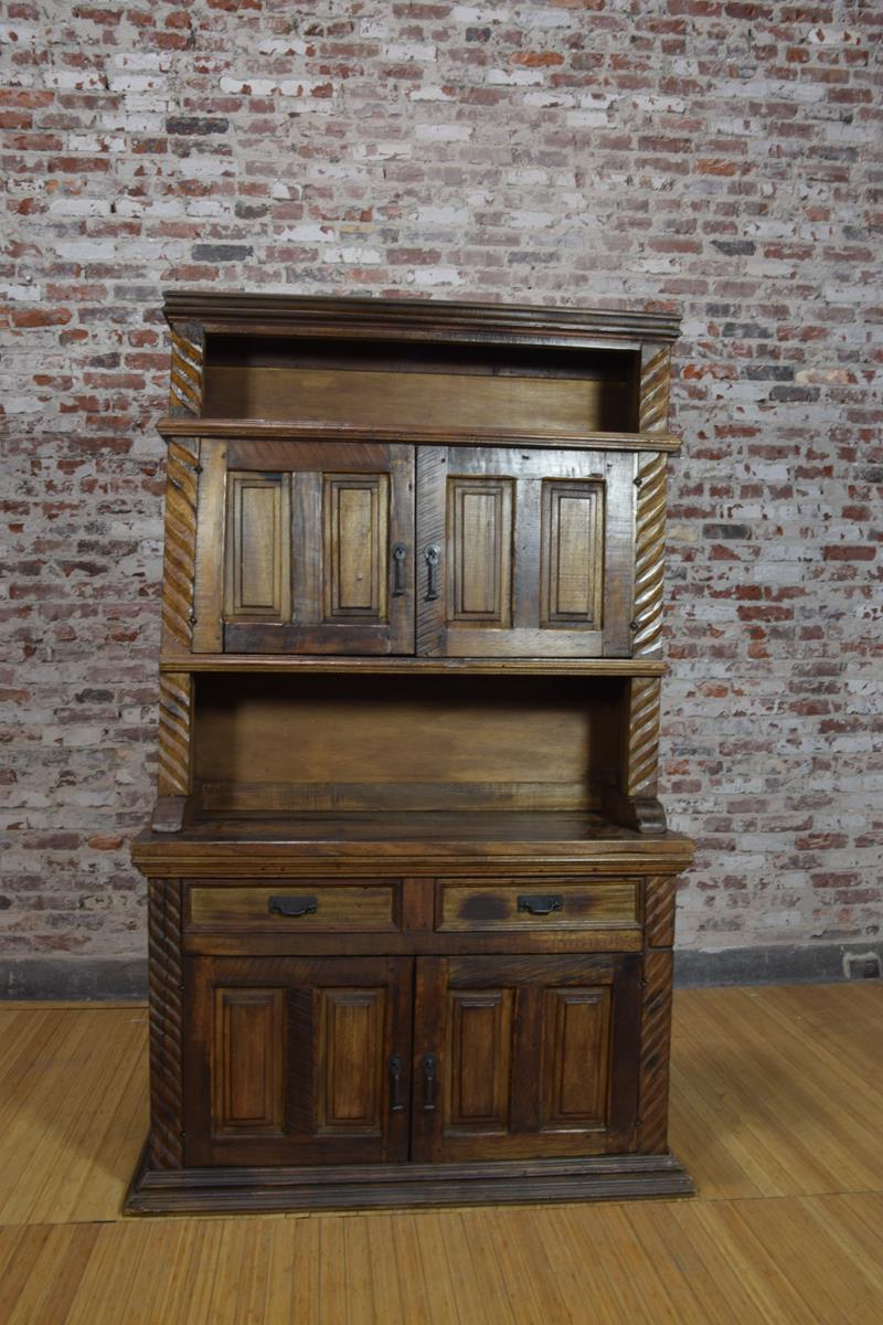 Barn Wood Hutch - Column Carving Accents