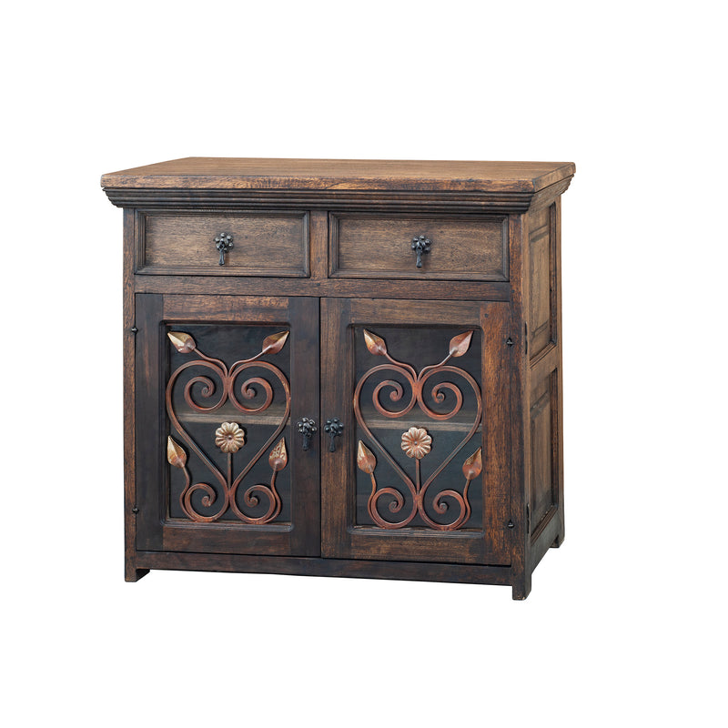 Reclaimed Wood 2 Drawer Console with Wrought Iron Hardware & Inserts. 39" W  -  FWSB 0001