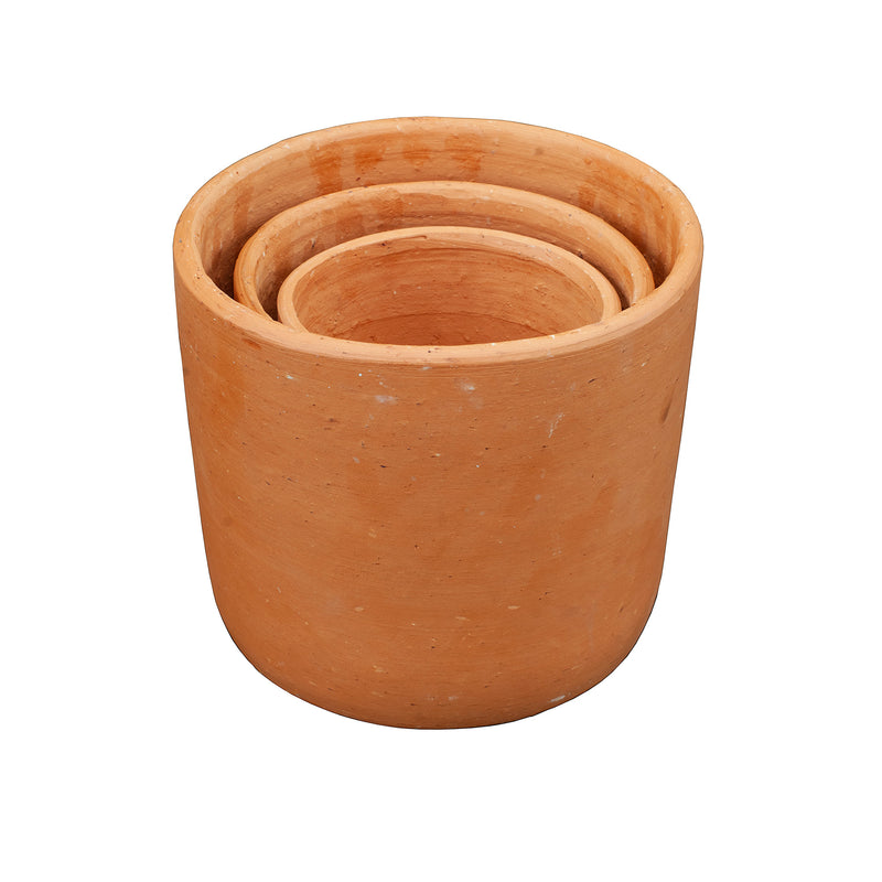 Terracotta Plant Pots - 3 Piece Cylinder Shaped Flowerpots - Handmade Planters for Indoor & Outdoor Plants | AIW-PLT-0002