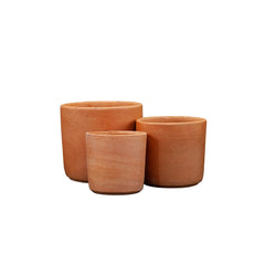 Terracotta Plant Pots - 3 Piece Cylinder Shaped Flowerpots - Handmade Planters for Indoor & Outdoor Plants | AIW-PLT-0002