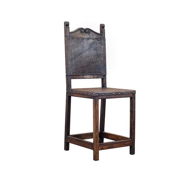 Solid Rustic Wood & Full Back Leather Counter Stool (24-in Seat Height), Set of (2) FWC 0008