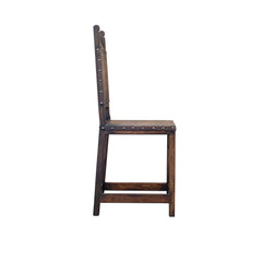 Solid Rustic Wood & Full Back Leather Counter Stool (24-in Seat Height), Set of (2) FWC 0008