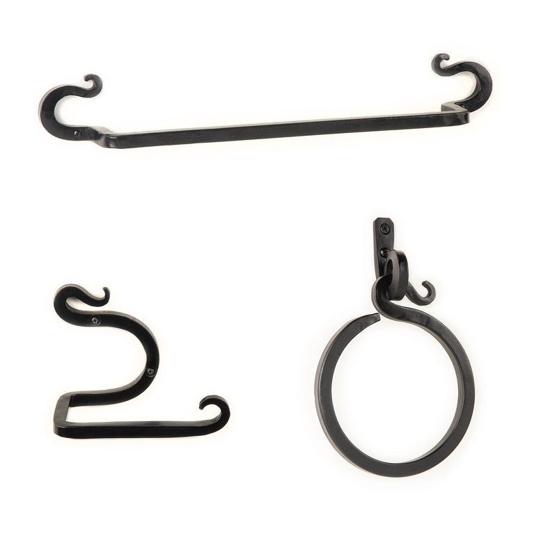 Curved Pointed Wall Mounted Wrought Iron Bath Hardware (Set of 3 Pieces) | AIW-BAS-001