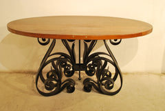 Barn Wood Dining Table - Oval Iron Base