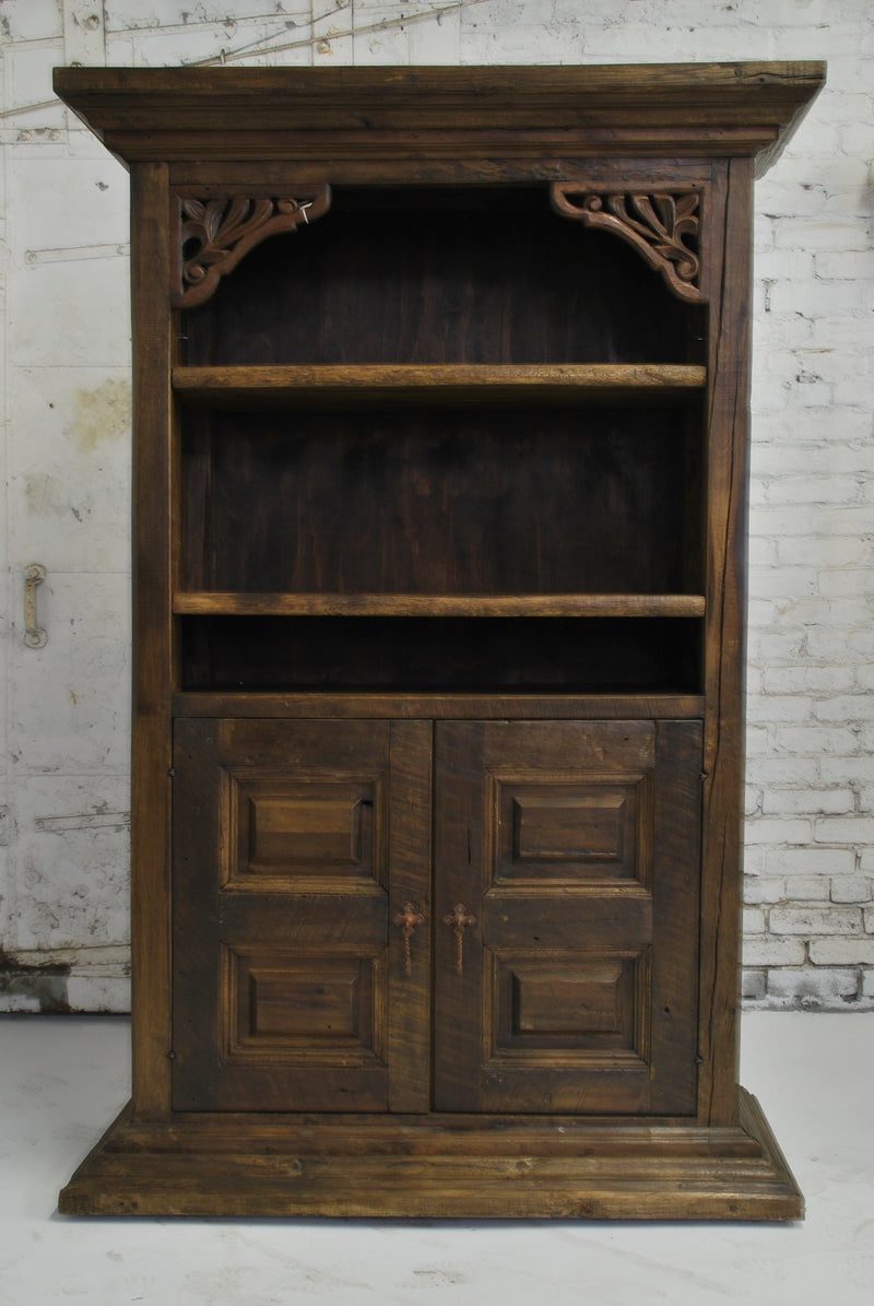 Barn Wood Bookcase - Floral Carving Display