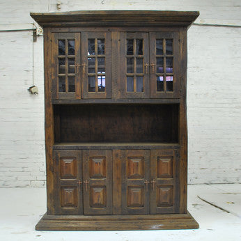 Barn Wood Hutch - Double Wide Partial Glass Display